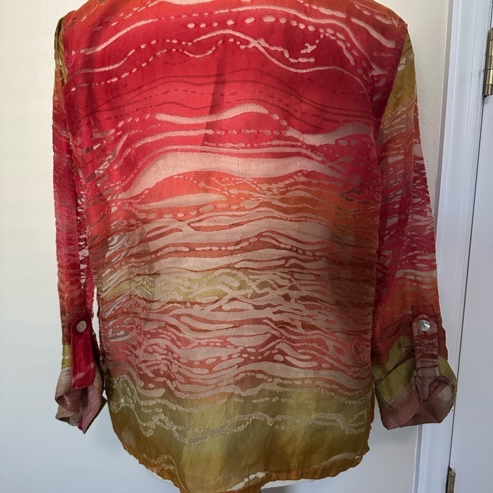 Ruby Rd. Sheer Button Front Adjustable 3/4 Sleeve Jacket - Picture 4 of 7